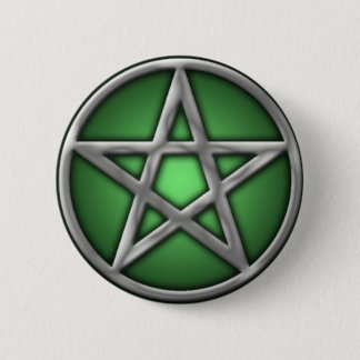 Silver Pentacle on Green 6 Cm Round Badge