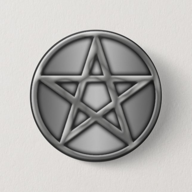 Silver Pentacle on Silver 6 Cm Round Badge (Front)