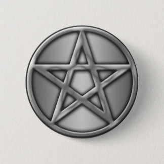 Silver Pentacle on Silver 6 Cm Round Badge
