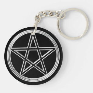 Silver pentagram key ring