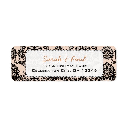 Silver Peony Black Damask Return Address Labels
