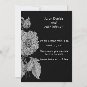 Silver Peony Black Flower Wedding Save The Date Invitation
