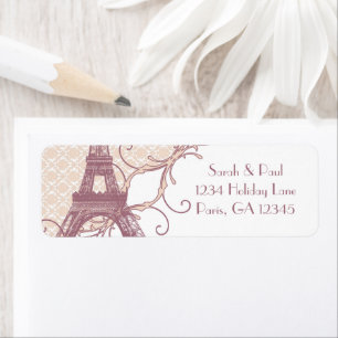 Silver Peony Damask Mauve Vintage Eiffel Tower Return Address Label
