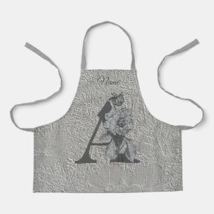 Silver Peony Elegant Monogram Initial A Name  Apro Apron