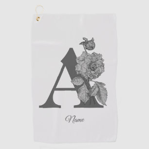Silver Peony Elegant Monogram Initial A Your Name Golf Towel