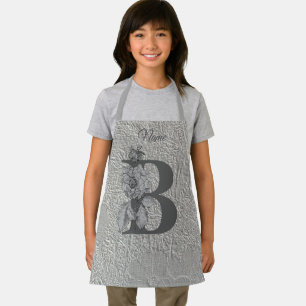 Silver Peony Elegant Monogram Initial B Name Apron