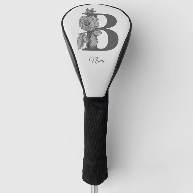 Silver Peony Elegant Monogram Initial B Name Golf Head Cover (Front)