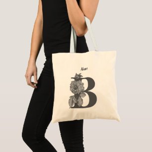 Silver Peony Elegant Monogram Initial B Name Tote Bag