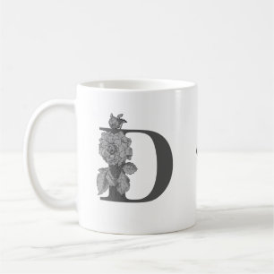 Silver Peony Elegant Monogram Initial D Your Name  Coffee Mug