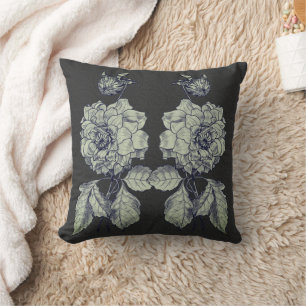 Silver Peony Flower Art Cushion