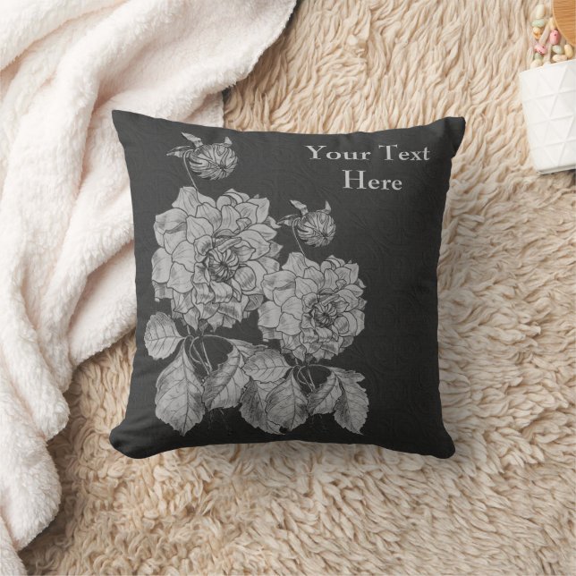 Silver Peony Flowers Personalised Cushion (Blanket)