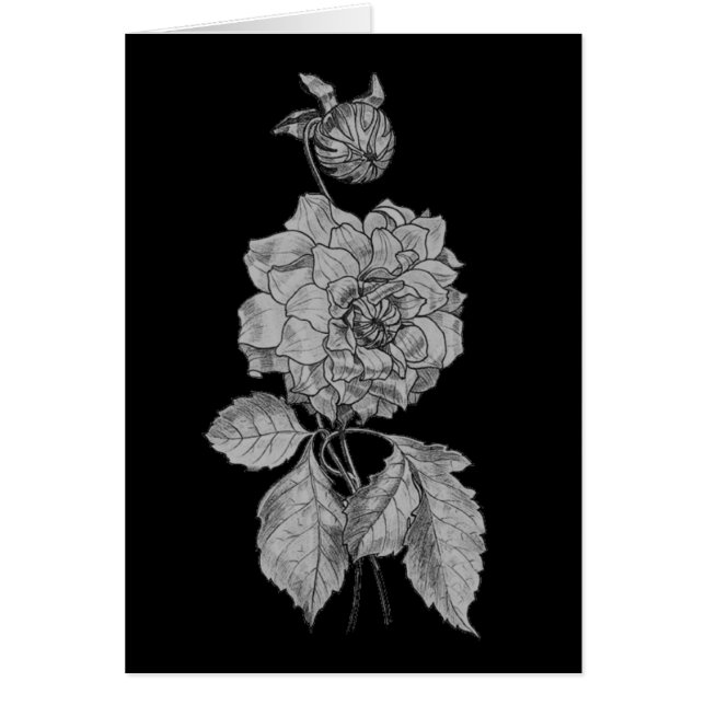 Silver Peony On Black Floral Art Card (Front)