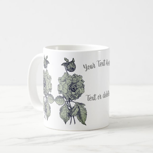 Silver Peony Personalised Coffee Mug (Front Left)