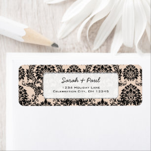 Silver Peony Vintage Black Damask Return Address Label