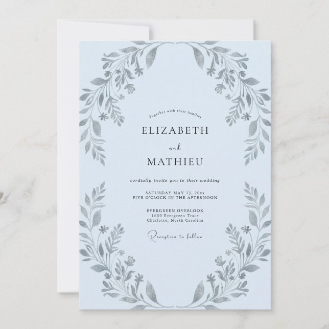 Silver Periwinkle Foliage Soft Eucalyptus Wedding Invitation (Front)