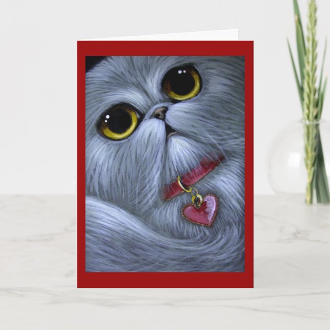 SILVER PERSIAN CAT - BE MY VALENTINE Card (Front)