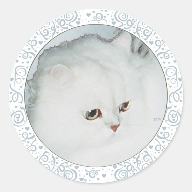 Silver Persian Cat Head Study Classic Round Sticker (Front)