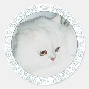 Silver Persian Cat Head Study Classic Round Sticker