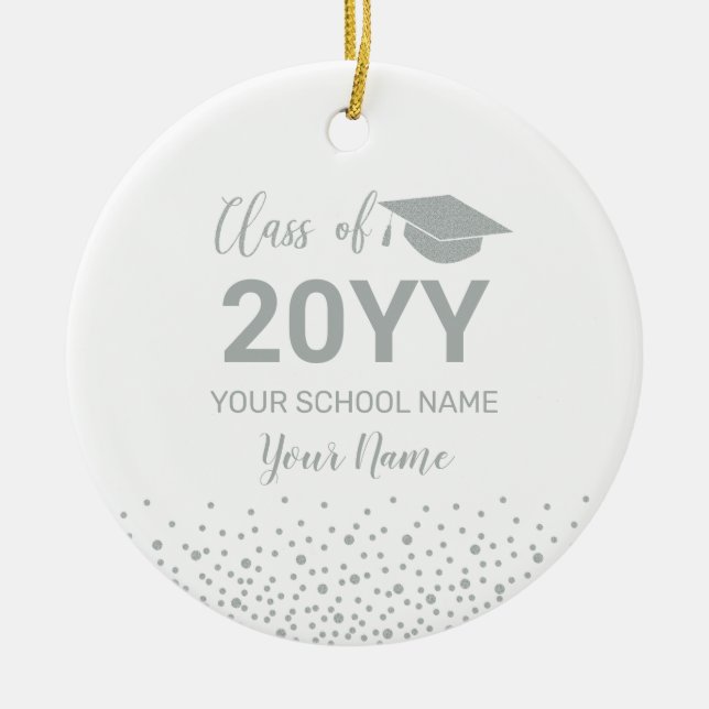 Silver Personalised Graduation Gift Christmas Ceramic Ornament (Front)