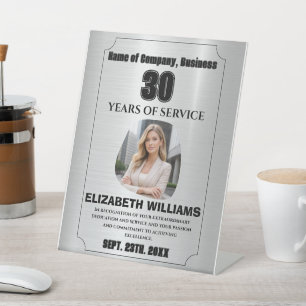 SILVER- Personalised Photo - Employee Wooden Awar Pedestal Sign