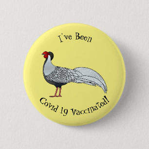 Silver pheasant bird cartoon illustration 6 cm round badge