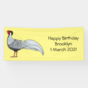 Silver pheasant bird cartoon illustration banner