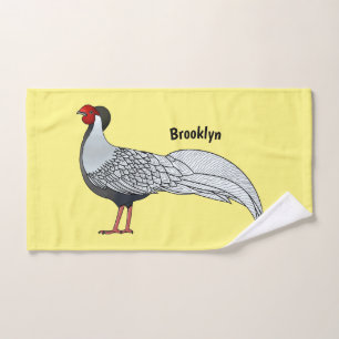 Silver pheasant bird cartoon illustration bath towel set
