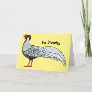 Silver pheasant bird cartoon illustration card