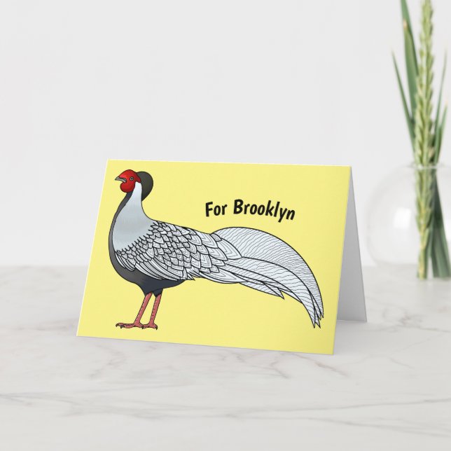 Silver pheasant bird cartoon illustration card (Front)