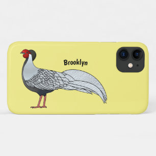 Silver pheasant bird cartoon illustration iPhone 11 case