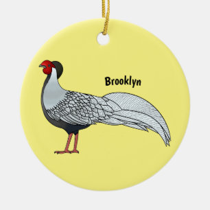 Silver pheasant bird cartoon illustration ceramic ornament