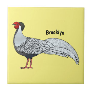 Silver pheasant bird cartoon illustration  ceramic tile