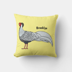 Silver pheasant bird cartoon illustration  cushion