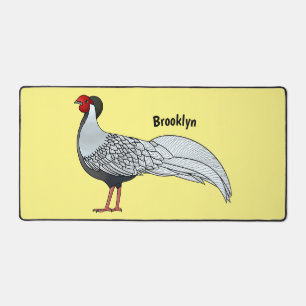 Silver pheasant bird cartoon illustration  desk mat