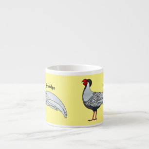 Silver pheasant bird cartoon illustration espresso cup