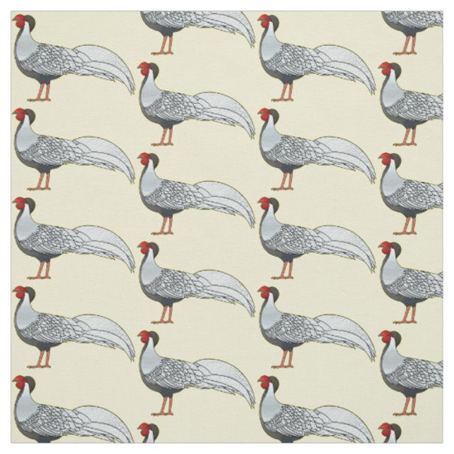 Silver pheasant bird cartoon illustration fabric (Swatch)