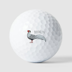 Silver pheasant bird cartoon illustration  golf balls