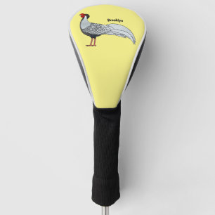 Silver pheasant bird cartoon illustration golf head cover