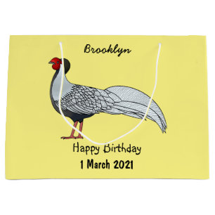 Silver pheasant bird cartoon illustration large gift bag