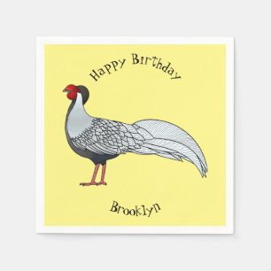 Silver pheasant bird cartoon illustration napkin