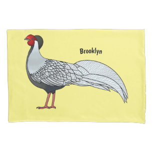 Silver pheasant bird cartoon illustration pillowcase