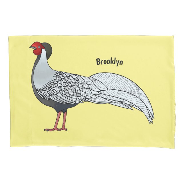 Silver pheasant bird cartoon illustration  pillowcase (Front)