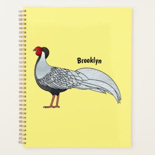 Silver pheasant bird cartoon illustration planner