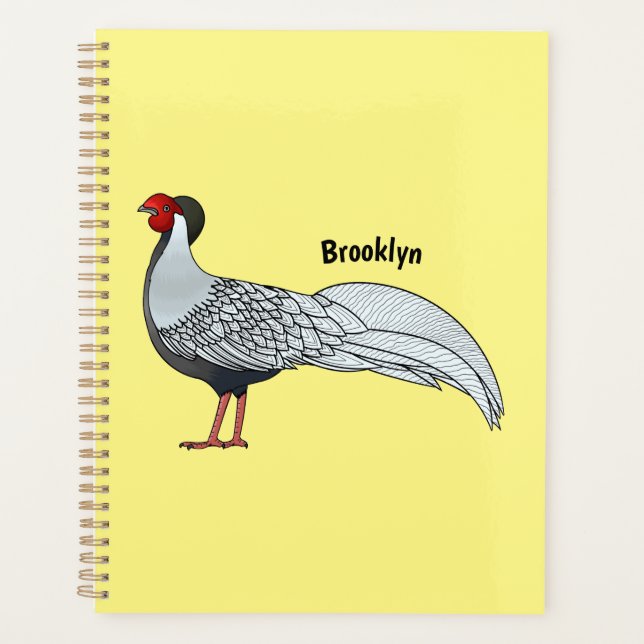Silver pheasant bird cartoon illustration  planner (Front)