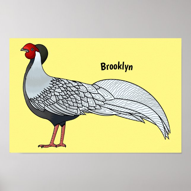 Silver pheasant bird cartoon illustration  poster (Front)