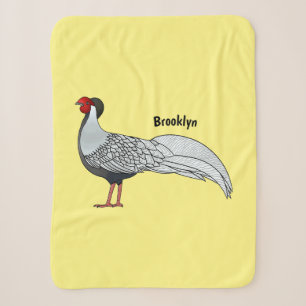Silver pheasant bird cartoon illustration sherpa blanket