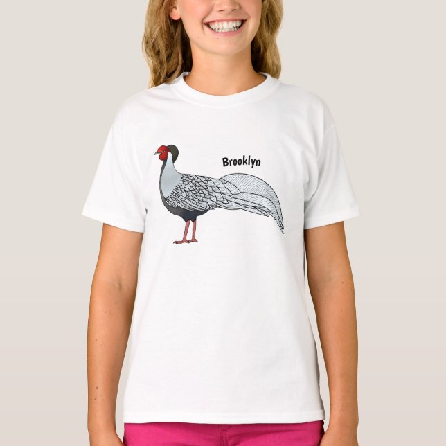 Silver pheasant bird cartoon illustration  T-Shirt (Front)