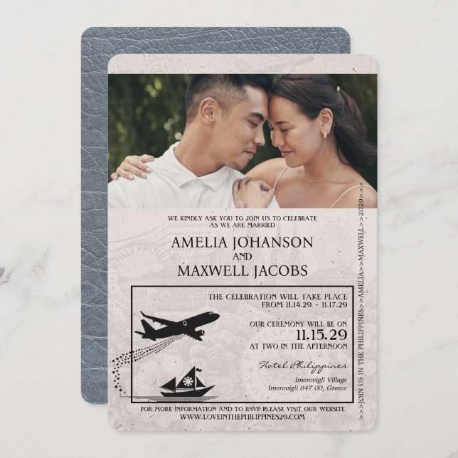 Silver Philippines Passport Wedding Invitation (Front/Back)