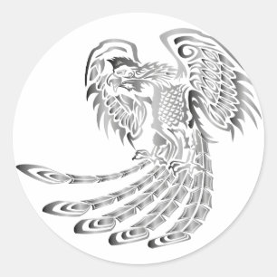 Silver Phoenix Rising Classic Round Sticker