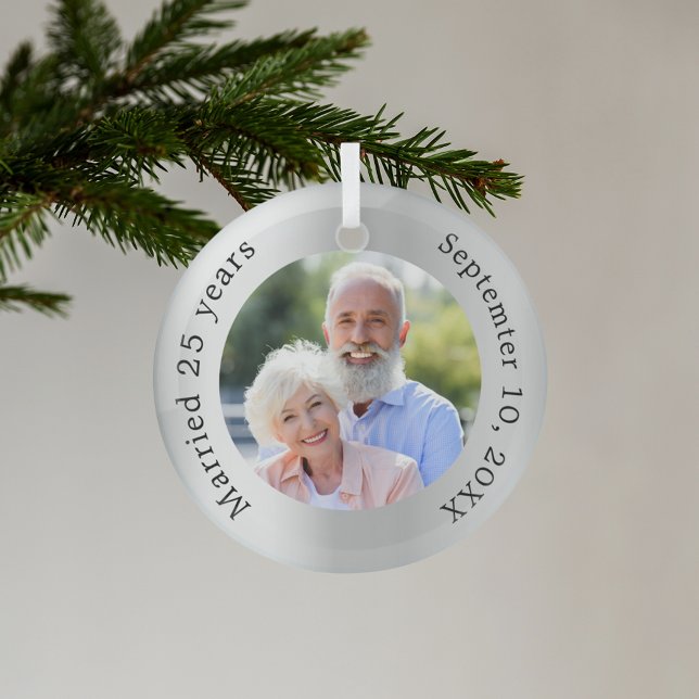 Silver photo 25th wedding anniversary glass tree decoration (Creator Uploaded)
